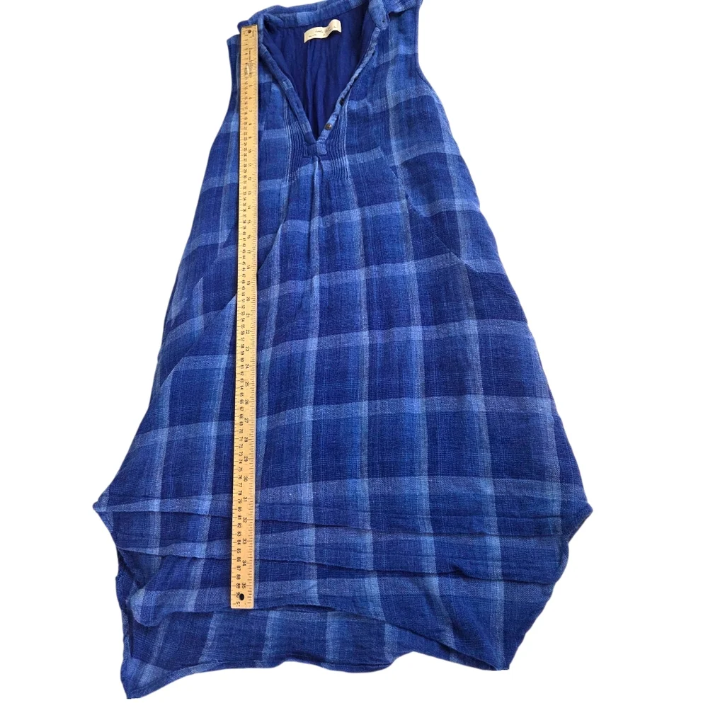 Isabella Sinclair Anthropologie Linen Plaid Shirt Dress Womens Small Blue